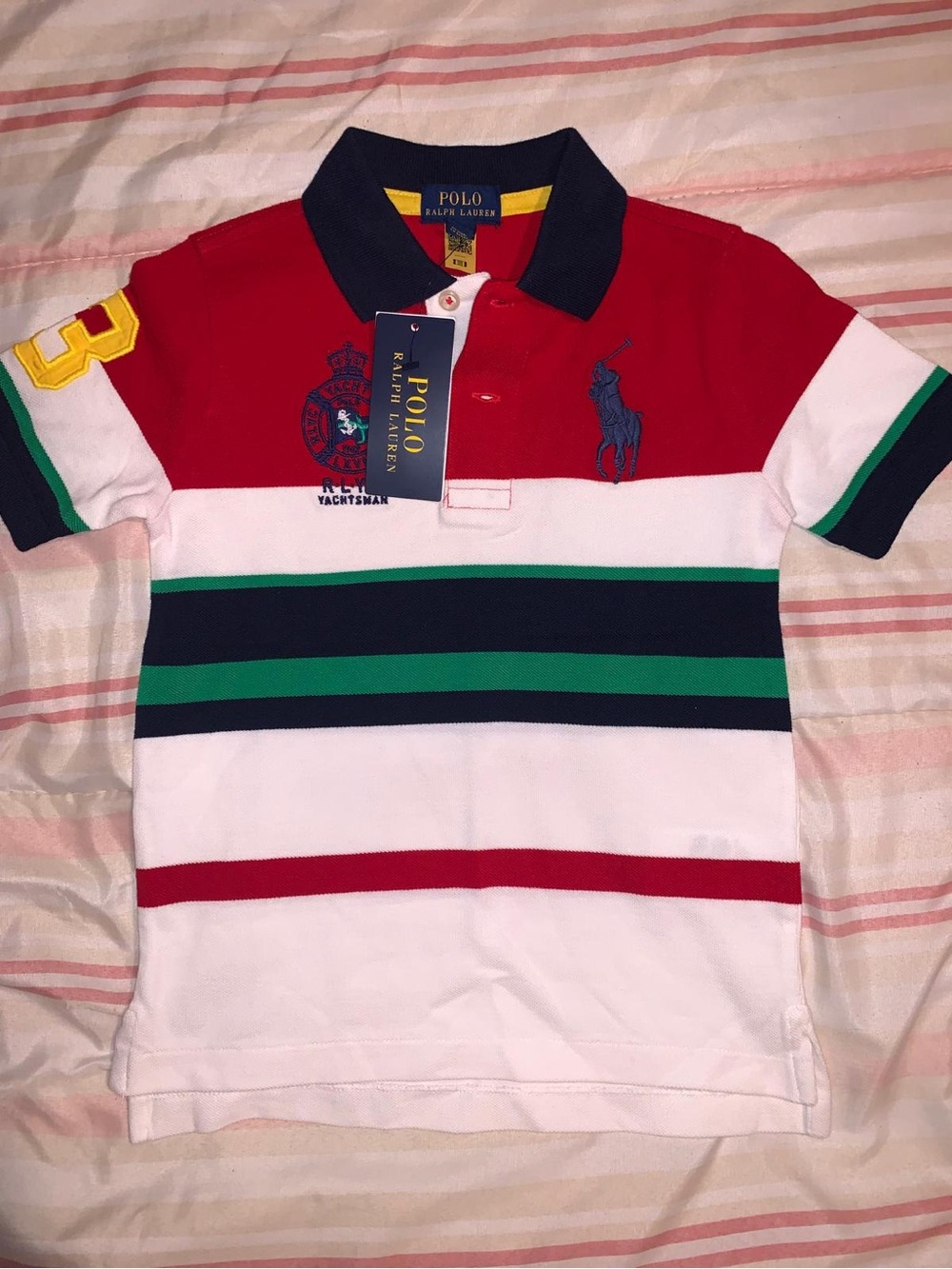 Ralph Lauren Red, White, Navy & Green Striped Polo